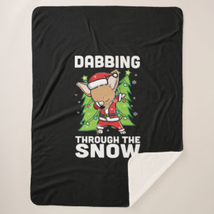 Dabbing Through Snow Chihuahua Christmas Dog Sherpa Blanket