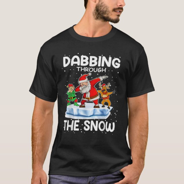 Dabbing Through Snow Santa Elf Friends Christmas S T-Shirt (Front)