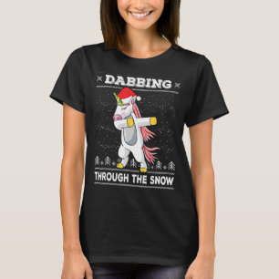Dabbing Through The Snow Dab Unicorn Ugly Christma T-Shirt