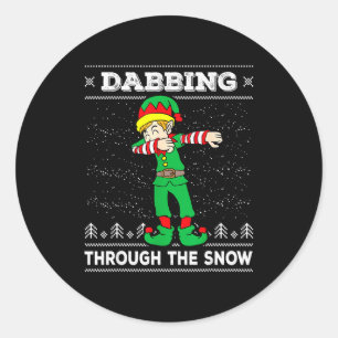 Dabbing Through The Snow Elf Dab Ugly Christmas Sw Classic Round Sticker