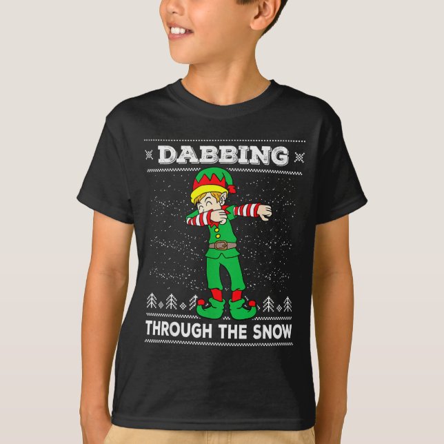 Dabbing Through The Snow Elf Dab Ugly Christmas Sw T-Shirt (Front)