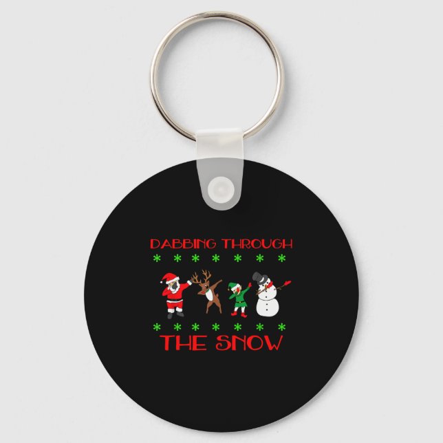 Dabbing Through The Snow Funny Christmas Design  Key Ring (Front)
