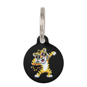 Dabbing Tiger with Sunglasses in Rainbow Funny Pet Tag