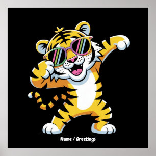 Dabbing Tiger with Sunglasses in Rainbow Funny Poster