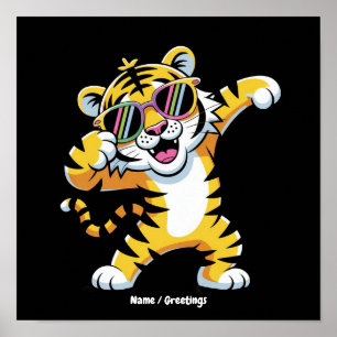 Dabbing Tiger with Sunglasses in Rainbow Funny Poster