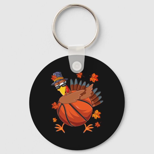 Dabbing Turkey And Sketll Ll Fall Vibes Thanksgivi Key Ring (Front)