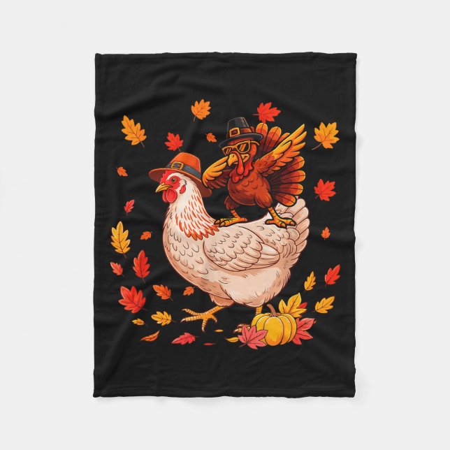Dabbing Turkey On Chicken Thanksgiving Autumn Lgri Fleece Blanket (Front)