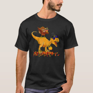 Dabbing Turkey Riding T Rex Funny Thanksgiving Boy T-Shirt