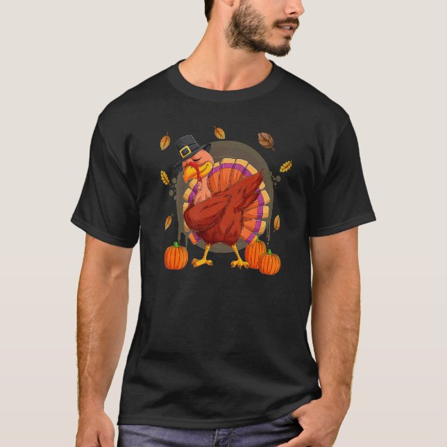 Dabbing Turkey  Thanksgiving Boys Kids Men Turkey  T-Shirt (Front)