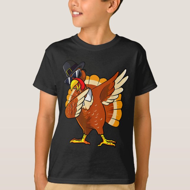 Dabbing Turkey Thanksgiving Day Lgrim Boys Kids Me T-Shirt (Front)