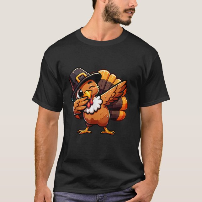 Dabbing Turkey Thanksgiving Day Pilgrim Boys Girls T-Shirt (Front)