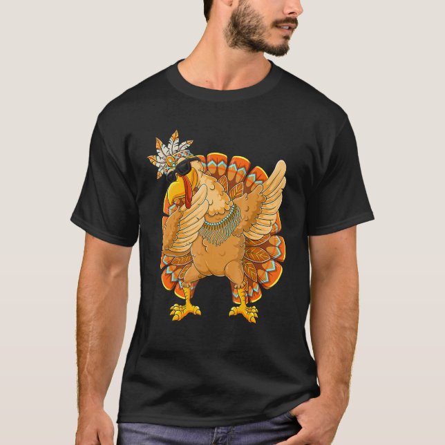 Dabbing Turkey Thanksgiving Day Pilgrim Boys Girls T-Shirt (Front)