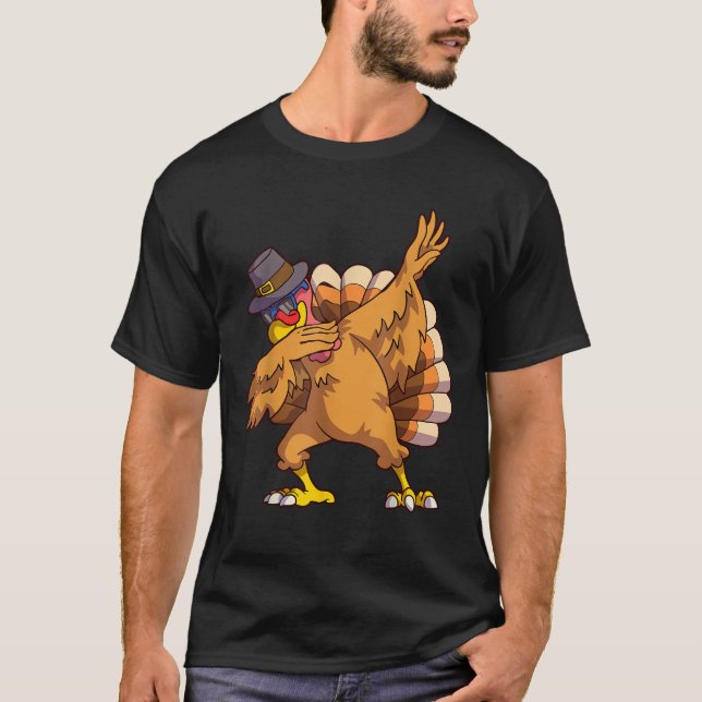 Dabbing Turkey Thanksgiving Day Pilgrim Boys Kids  T-Shirt (Front)