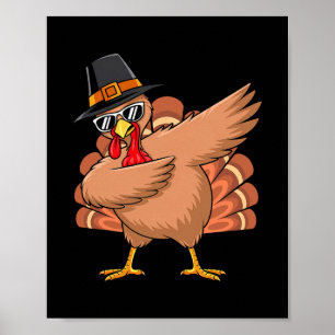 Dabbing Turkey Thanksgiving Pilgrim Turkey Costume Poster