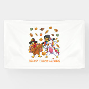 dabbing Turkey Unicorn Thanksgiving For Girls Pilg Banner