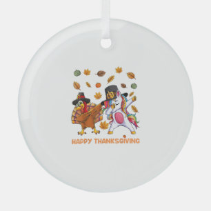 dabbing Turkey Unicorn Thanksgiving For Girls Pilg Glass Tree Decoration