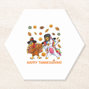 dabbing Turkey Unicorn Thanksgiving For Girls Pilg Paper Coaster