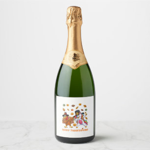 dabbing Turkey Unicorn Thanksgiving For Girls Pilg Sparkling Wine Label