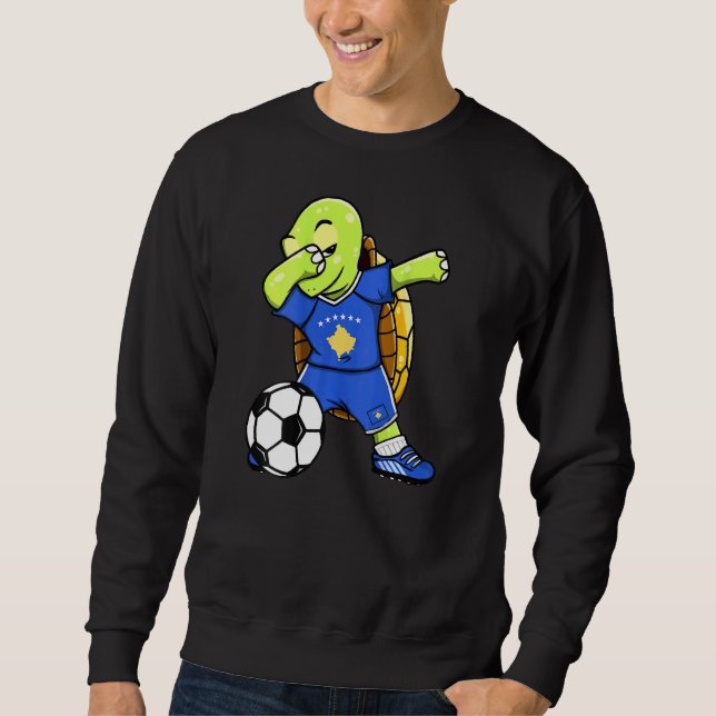 Dabbing Turtle Kosovo Soccer Fans Jersey Kosovar F Sweatshirt (Front)