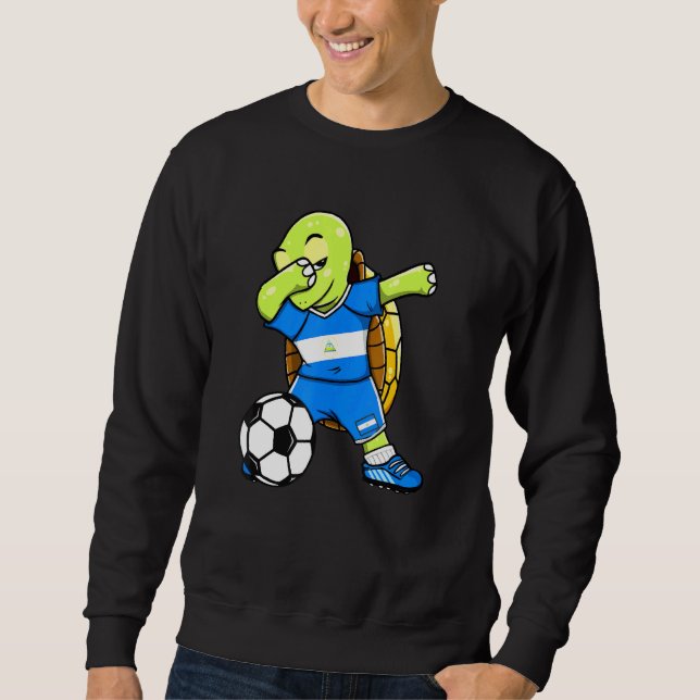 Dabbing Turtle Nicaragua Soccer Fans Jersey Flag F Sweatshirt (Front)