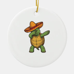 Dabbing Turtle Sombrero Vintage Vector Design_1 Ceramic Ornament