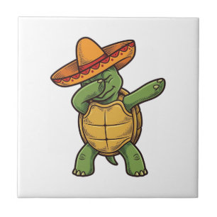 Dabbing Turtle Sombrero Vintage Vector Design_1 Ceramic Tile