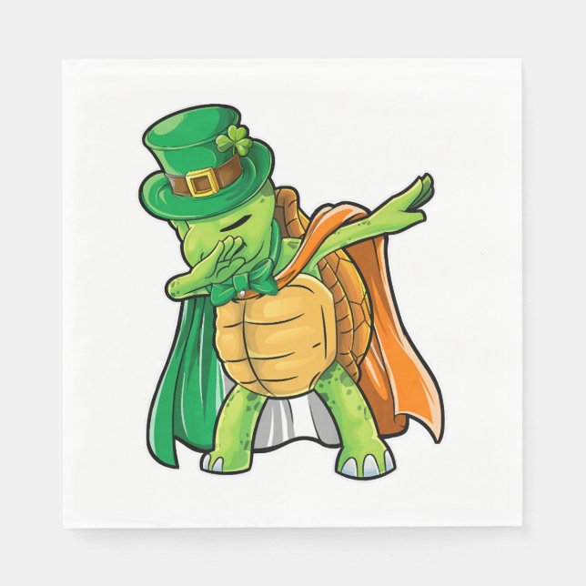 Dabbing Turtle St Patricks Day Boys Leprechaun Napkin (Front)