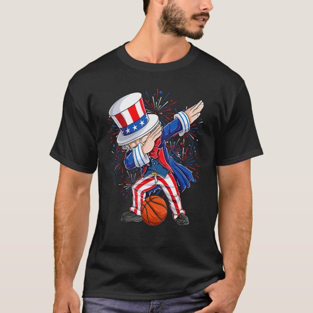 Dabbing Uncle Sam Basketball Ball Indepedence Day  T-Shirt (Front)