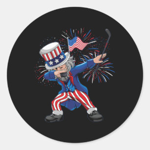 Dabbing Uncle Sam Ice Hockey Puck Indepedence Day Classic Round Sticker
