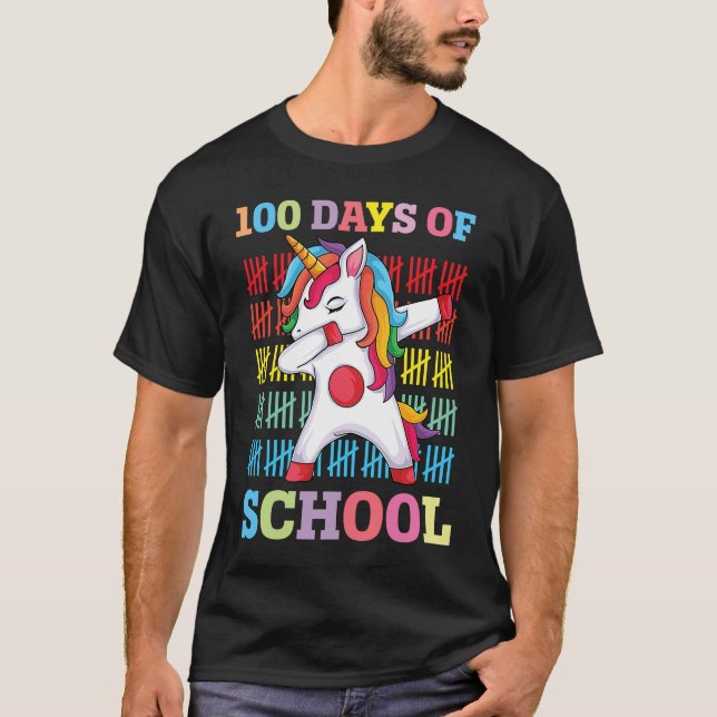 Dabbing Unicorn 100 Days of School  Girls Dabbing  T-Shirt (Front)
