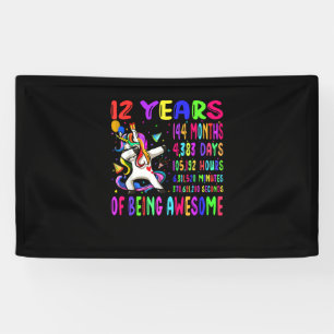 Dabbing Unicorn 12 Years 144 Months Kids 12th Birt Banner
