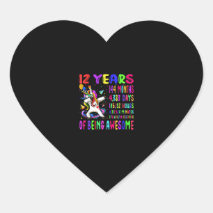 Dabbing Unicorn 12 Years 144 Months Kids 12th Birt Heart Sticker