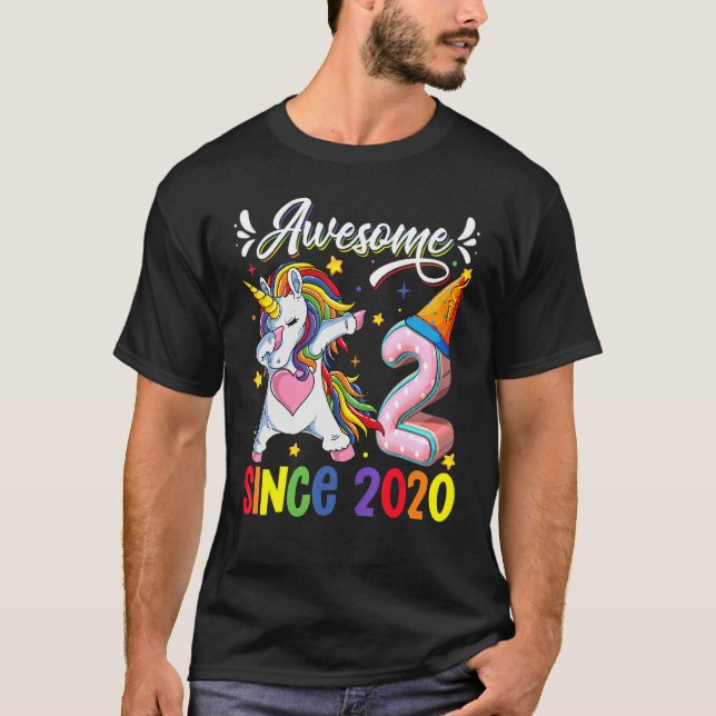 Dabbing Unicorn 2nd Birthday Awesome 2010 2 Year O T-Shirt (Front)