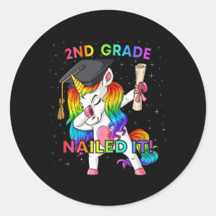 Dabbing Unicorn 2nd Grade Nailed It Graduation Gir Classic Round Sticker