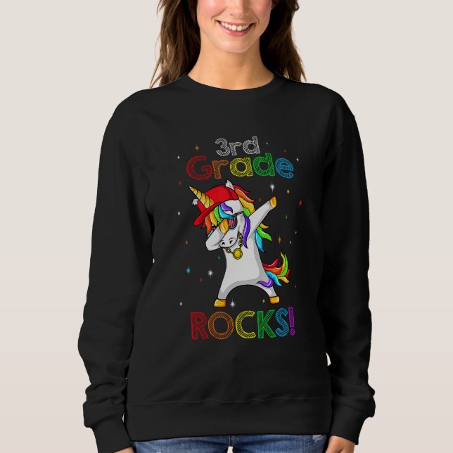Dabbing Unicorn 3rd Grade Rocks Boys Kids Back To  Sweatshirt (Front)