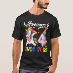 Dabbing Unicorn 4Th Birthday Awesome 2018 4 Year O T-Shirt