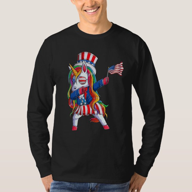 Dabbing Unicorn 4th Of July Girls Kids Teens Ameri T-Shirt (Front)