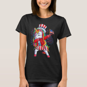 Dabbing Unicorn 4th Of July Kids Girls Women Ameri T-Shirt