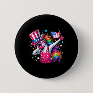Dabbing Unicorn 4th Of July Uncle Sam Girls Americ 6 Cm Round Badge