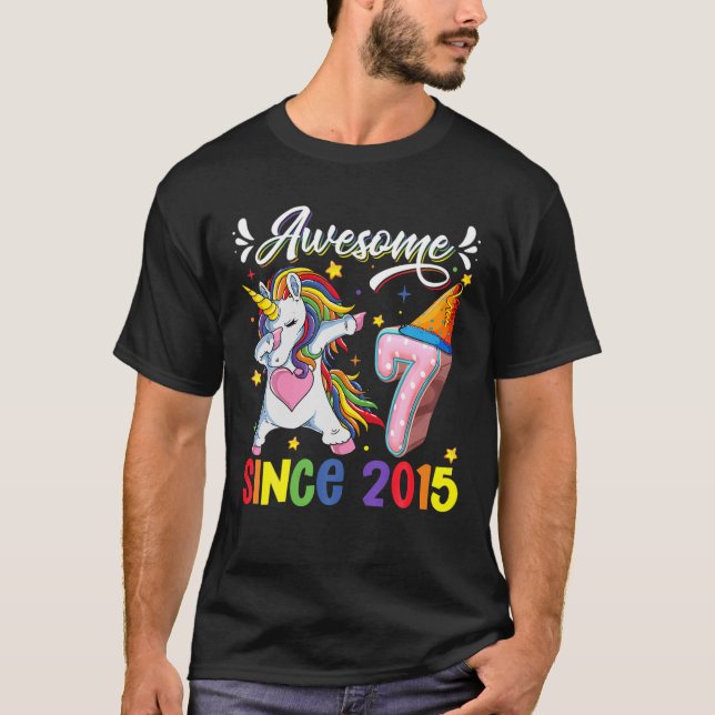 Dabbing Unicorn 7Th Birthday Awesome 2015 7 Year O T-Shirt (Front)