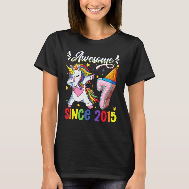 Dabbing Unicorn 7th Birthday Awesome 2015 7 Year O T-Shirt (Front)