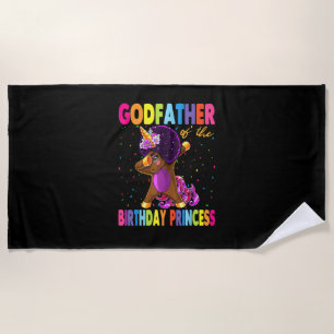 Dabbing Unicorn Afro Godfather of the Birthday Pri Beach Towel