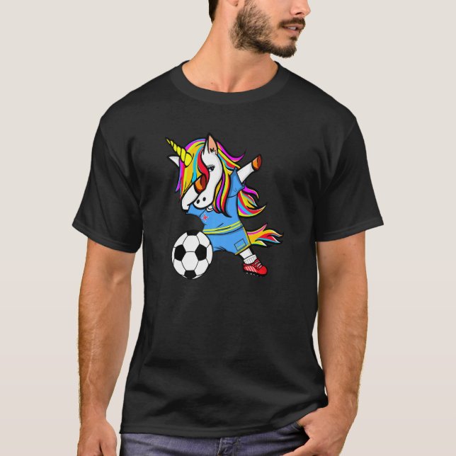 Dabbing Unicorn Aruba Football  Aruban Flag Soccer T-Shirt (Front)