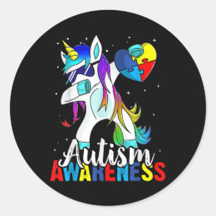 Dabbing Unicorn Autism Awareness Kids Girls Boys B Classic Round Sticker