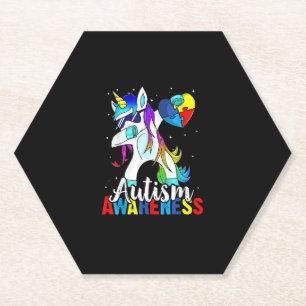 Dabbing Unicorn Autism Awareness Kids Girls Boys B Paper Coaster
