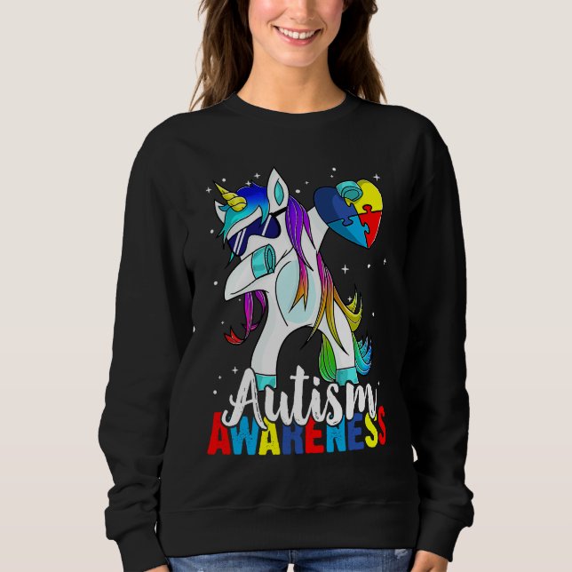 Dabbing Unicorn Autism Awareness Kids Girls Boys B Sweatshirt (Front)