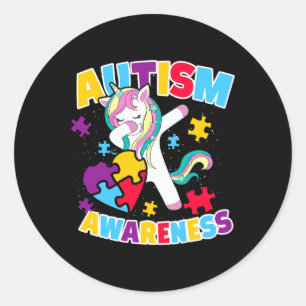 Dabbing Unicorn Autism Awareness Puzzle Ribbon Gif Classic Round Sticker