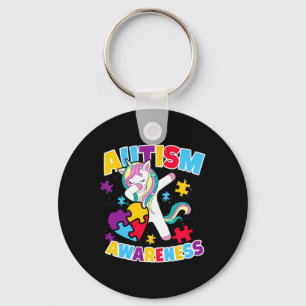 Dabbing Unicorn Autism Awareness Puzzle Ribbon Gif Key Ring