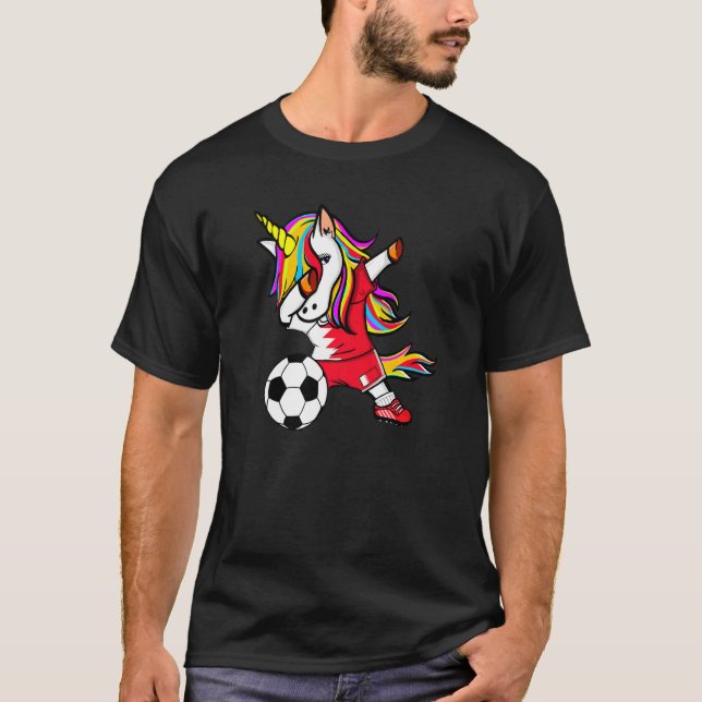 Dabbing Unicorn Bahrain Football  Bahraini Flag So T-Shirt (Front)
