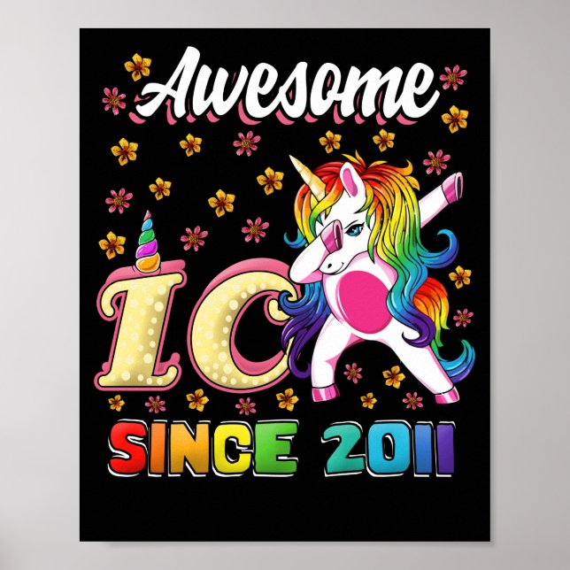 Dabbing Unicorn Birthday 10 Years Old Girl 10th Poster (Front)